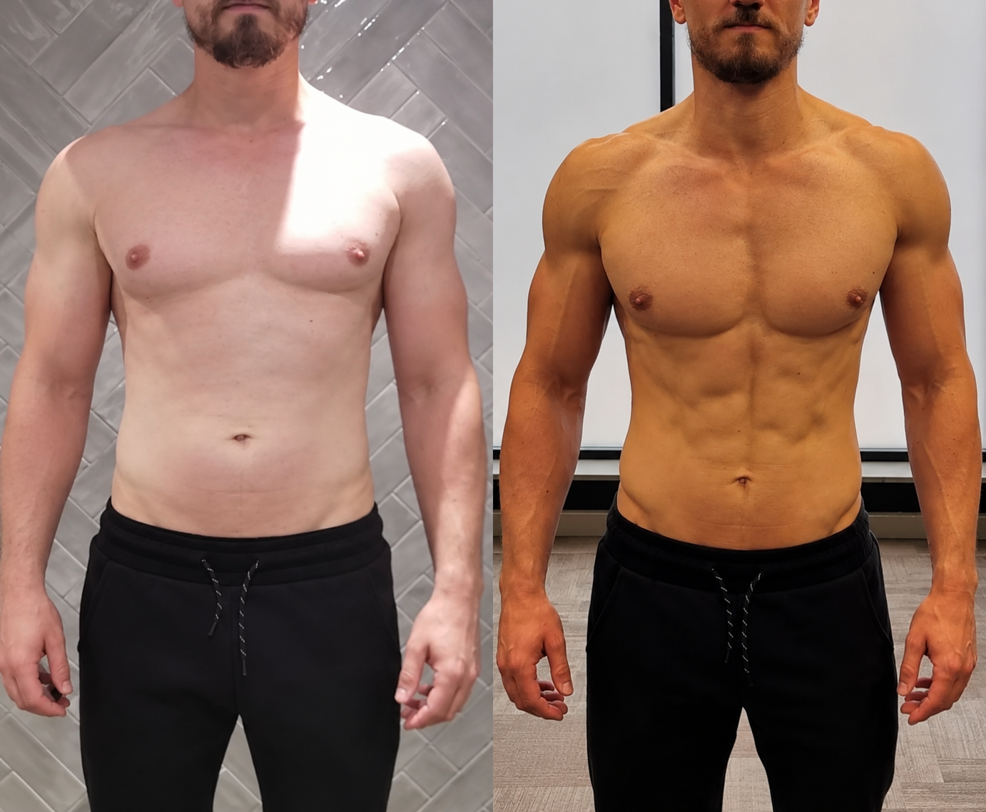 Client muscle build before and after transformation
